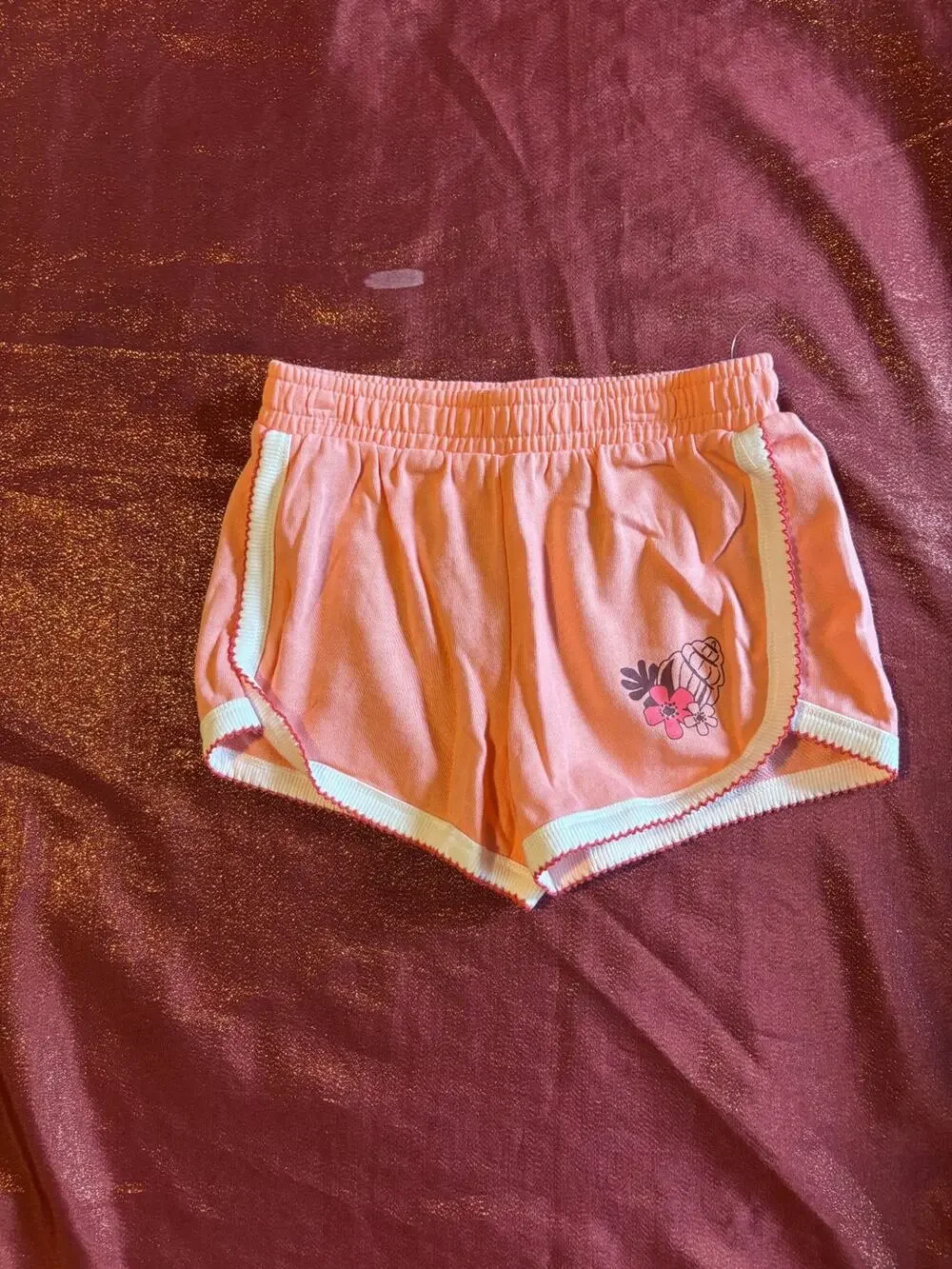 Disney Princess Shorts Girls S 6/7 Coral Pink Elastic Waist Shell Flower Graphic